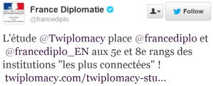 Réaction du Ministère Français des Affaires Etrangères à l'étude de @Twiplomacy